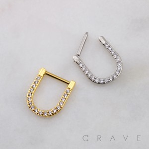 MULTI CZ U-SHAPED SEPTUM HINGED SEGMENT HOOP RING 316L SURGICAL STEEL 